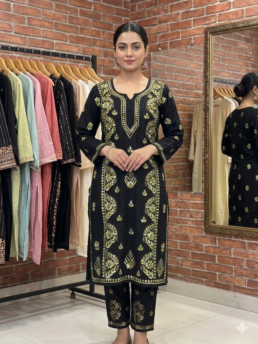 Black Chikankari Kurta Set