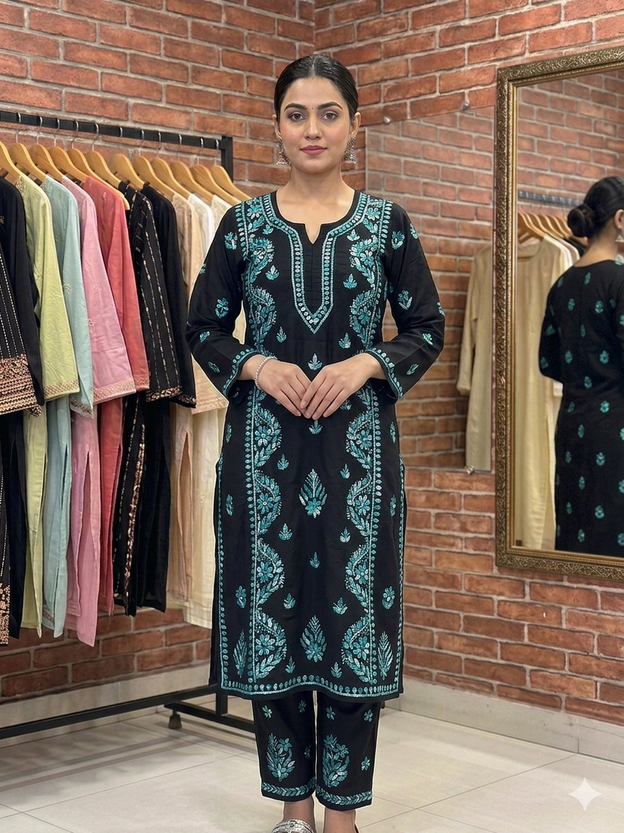 Black Chikankari Kurta Set