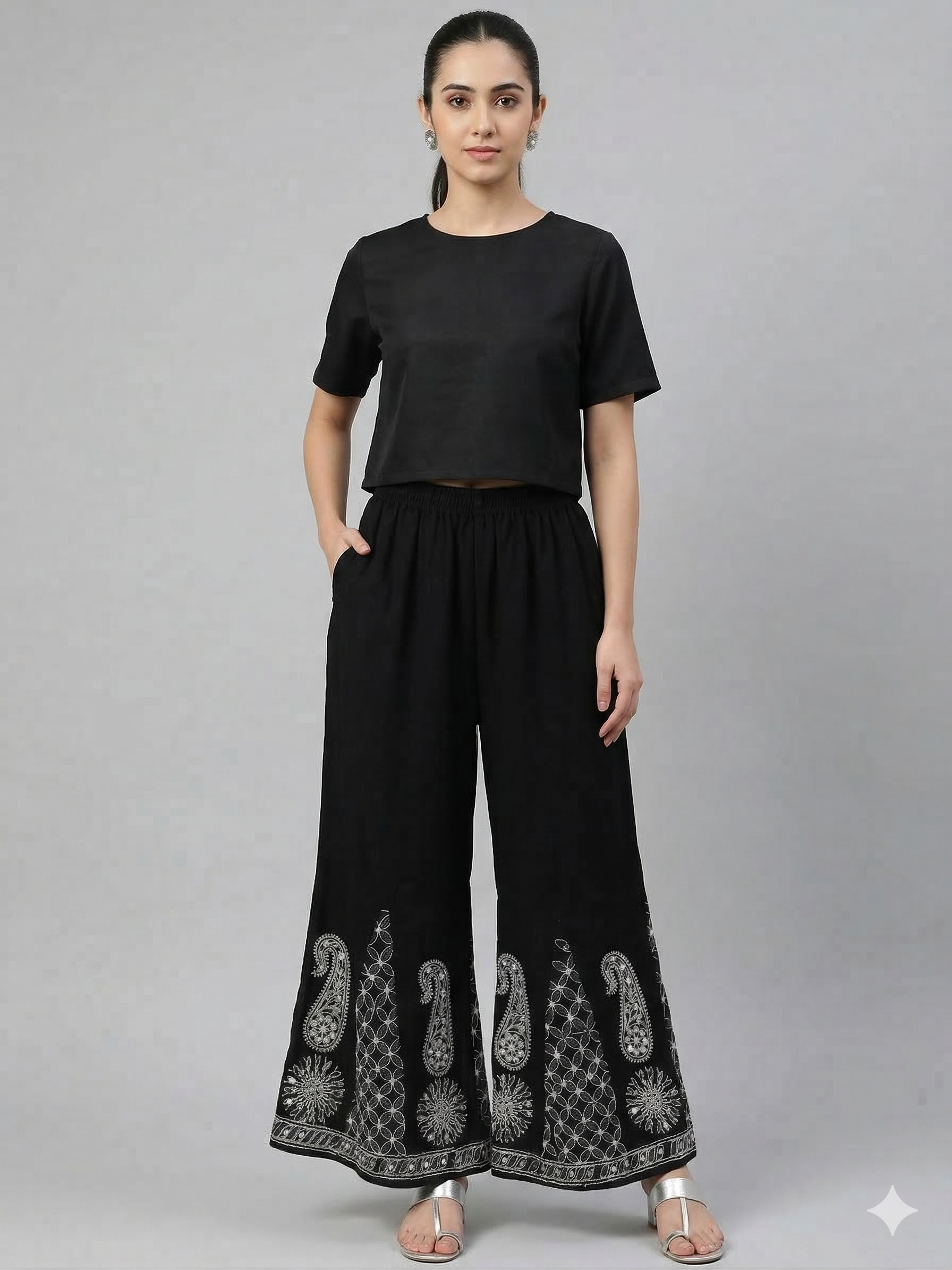 Black Georgette embroidery Plazo