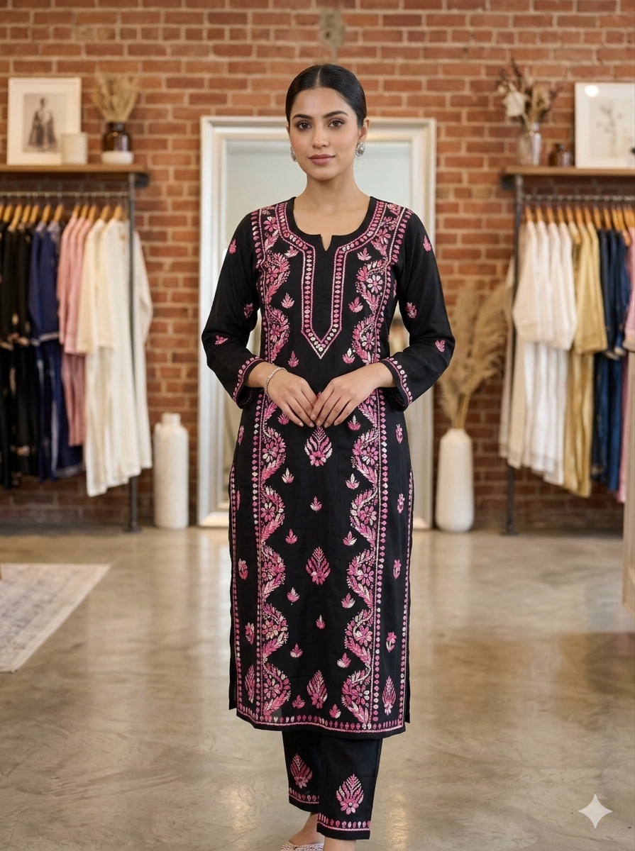 Black Chikankari Kurta Set